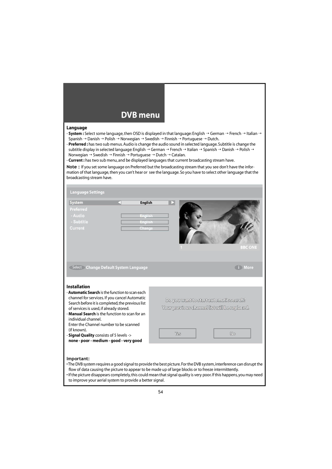 Daewoo DLT-46U1HZ, DLT-42U1/G1FH, DLT-46U1FH, DLT-42U1/G1HZ instruction manual Language, Installation 