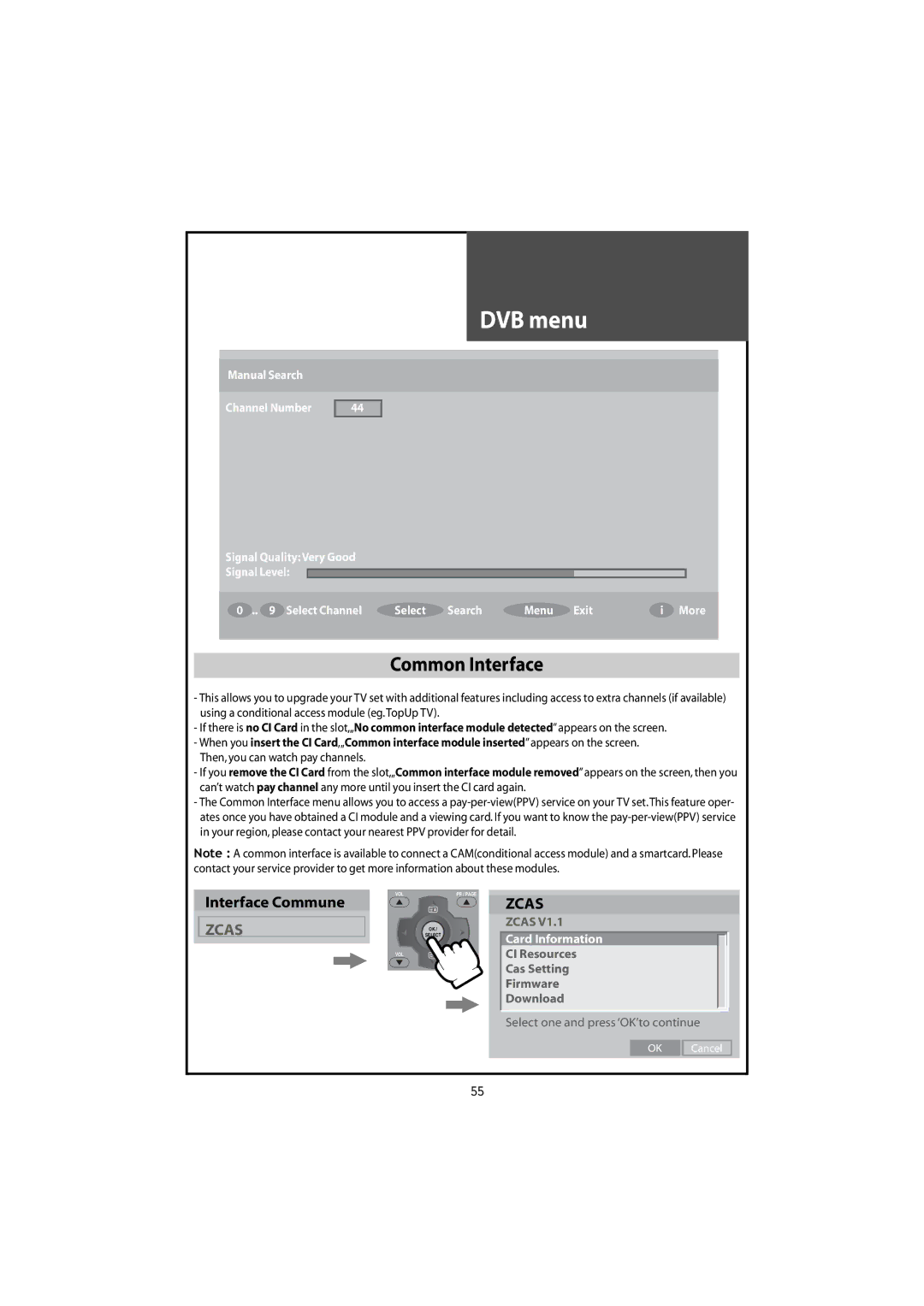 Daewoo DLT-42U1/G1HZ, DLT-42U1/G1FH, DLT-46U1FH, DLT-46U1HZ instruction manual Common Interface, Zcas 