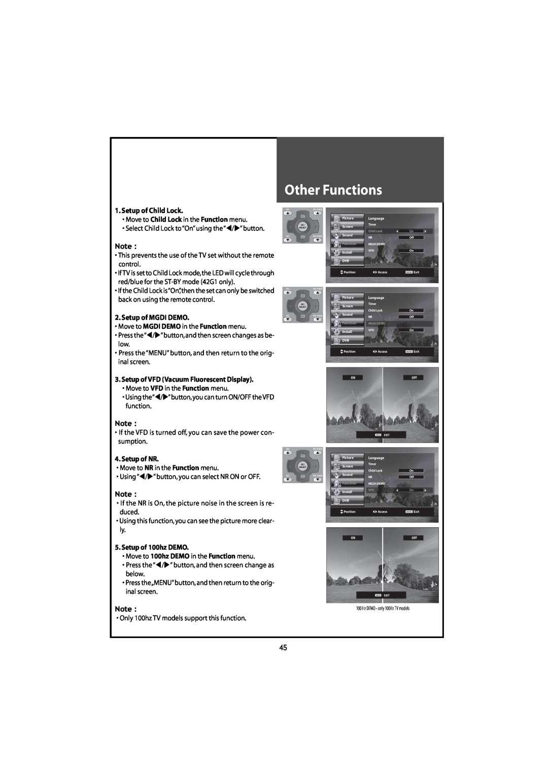 Daewoo DLT-46U1FH, DLT-42U1/G1FH, DLT-46U1HZ, DLT-42U1/G1HZ instruction manual Other Functions 