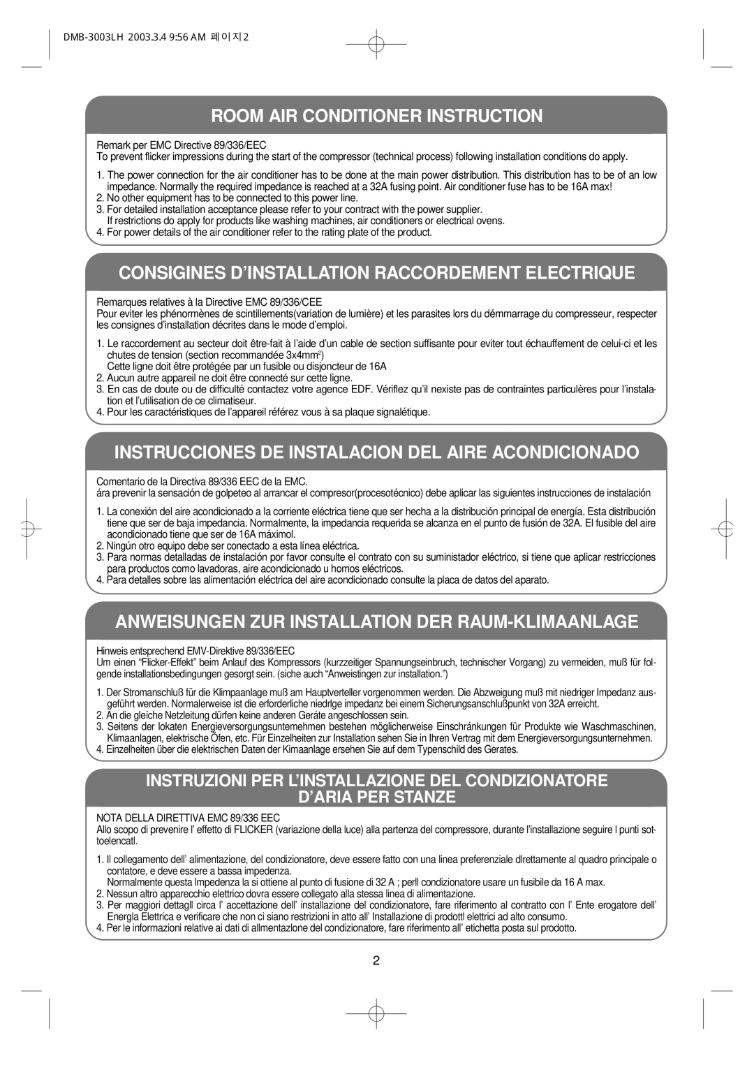 Daewoo DMB-3003LH owner manual Room AIR Conditioner Instruction 