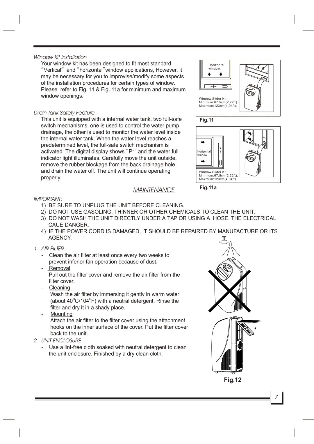 Daewoo DOC-091RH manual Maintenance, AIR Filter, Unit Enclosure 