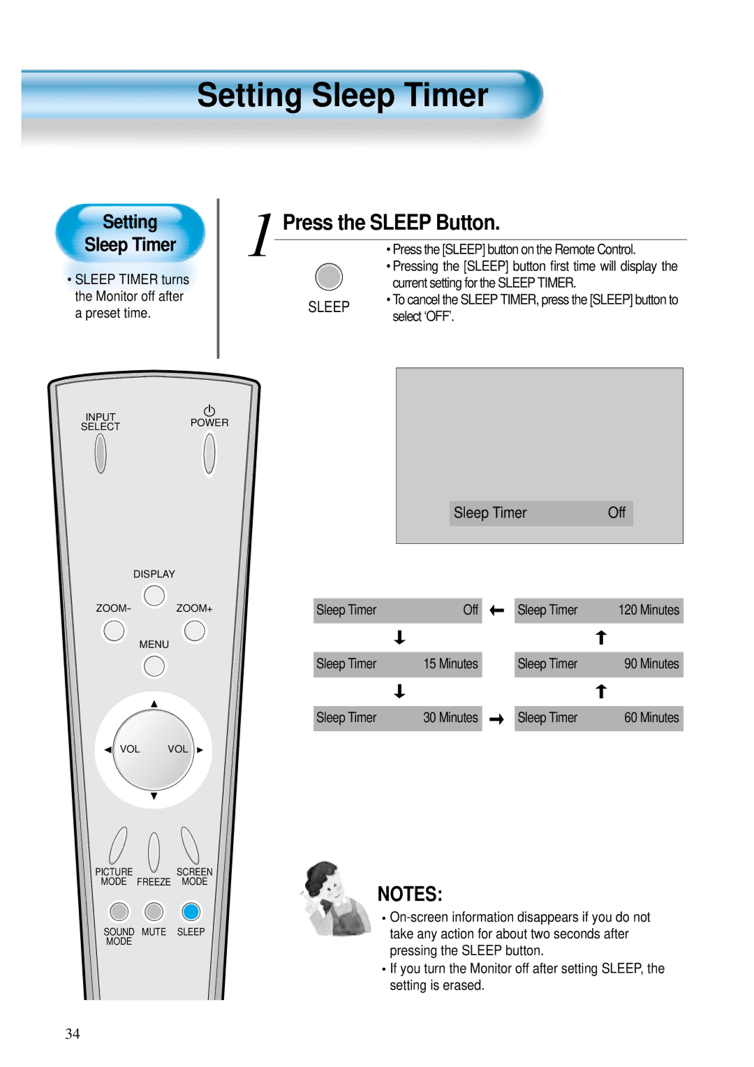 Daewoo DP - 42 SP, DP - 42 WP, DP - 42 GP user manual Setting Sleep Timer, Press the Sleep Button 