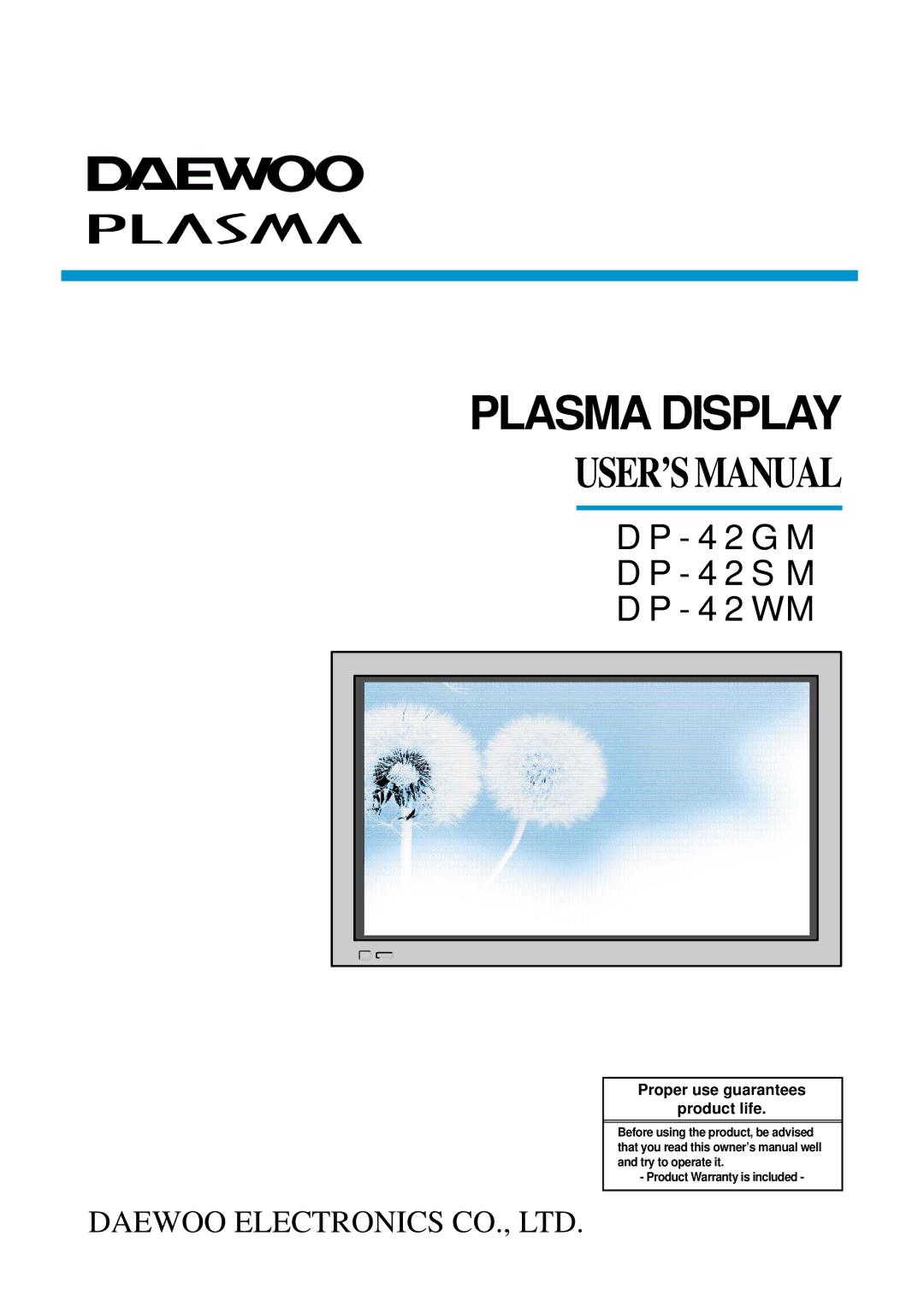 Daewoo DP-42GM, DP-42WM, DP-42SM user manual Plasma Display 