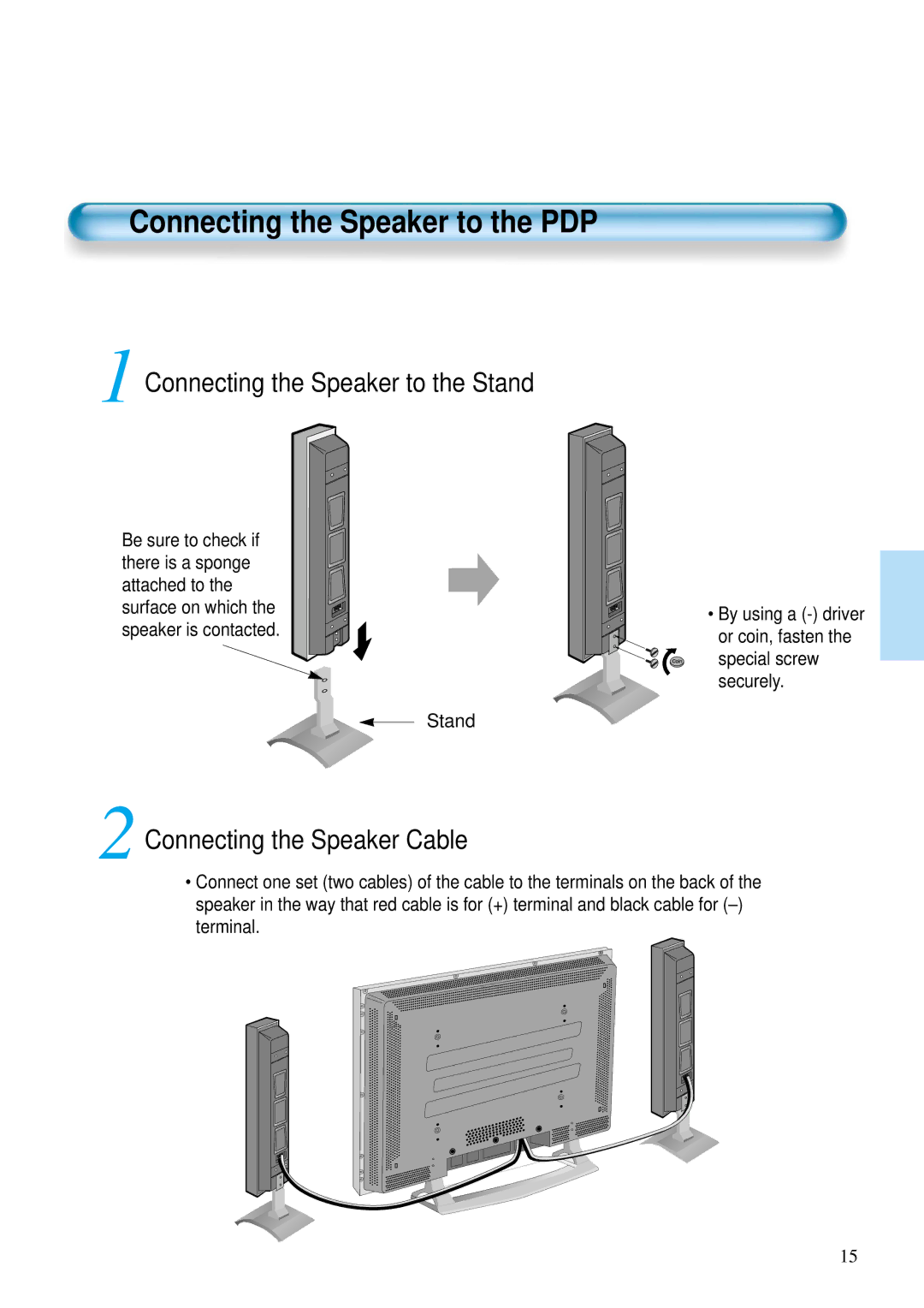 Daewoo DP-42WM, DP-42GM, DP-42SM user manual Connecting the Speaker to the PDP 