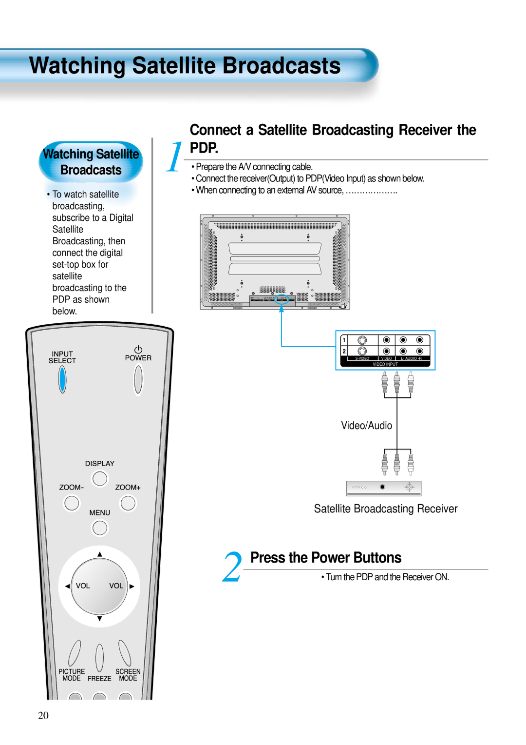 Daewoo DP-42SM, DP-42WM, DP-42GM user manual Watching Satellite Broadcasts 