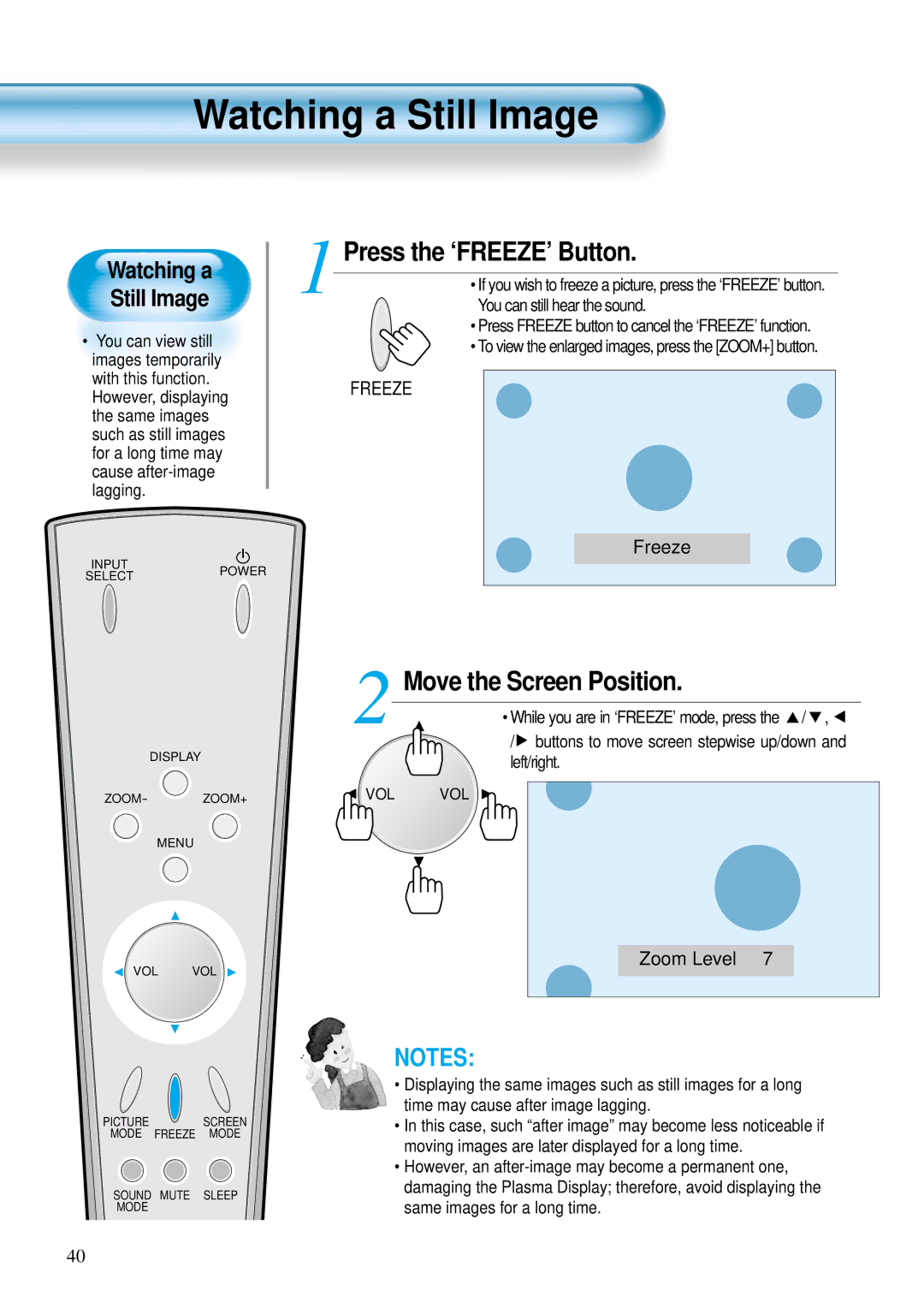 Daewoo DP-42GM, DP-42WM, DP-42SM user manual Watching a Still Image, Press the ‘FREEZE’ Button 