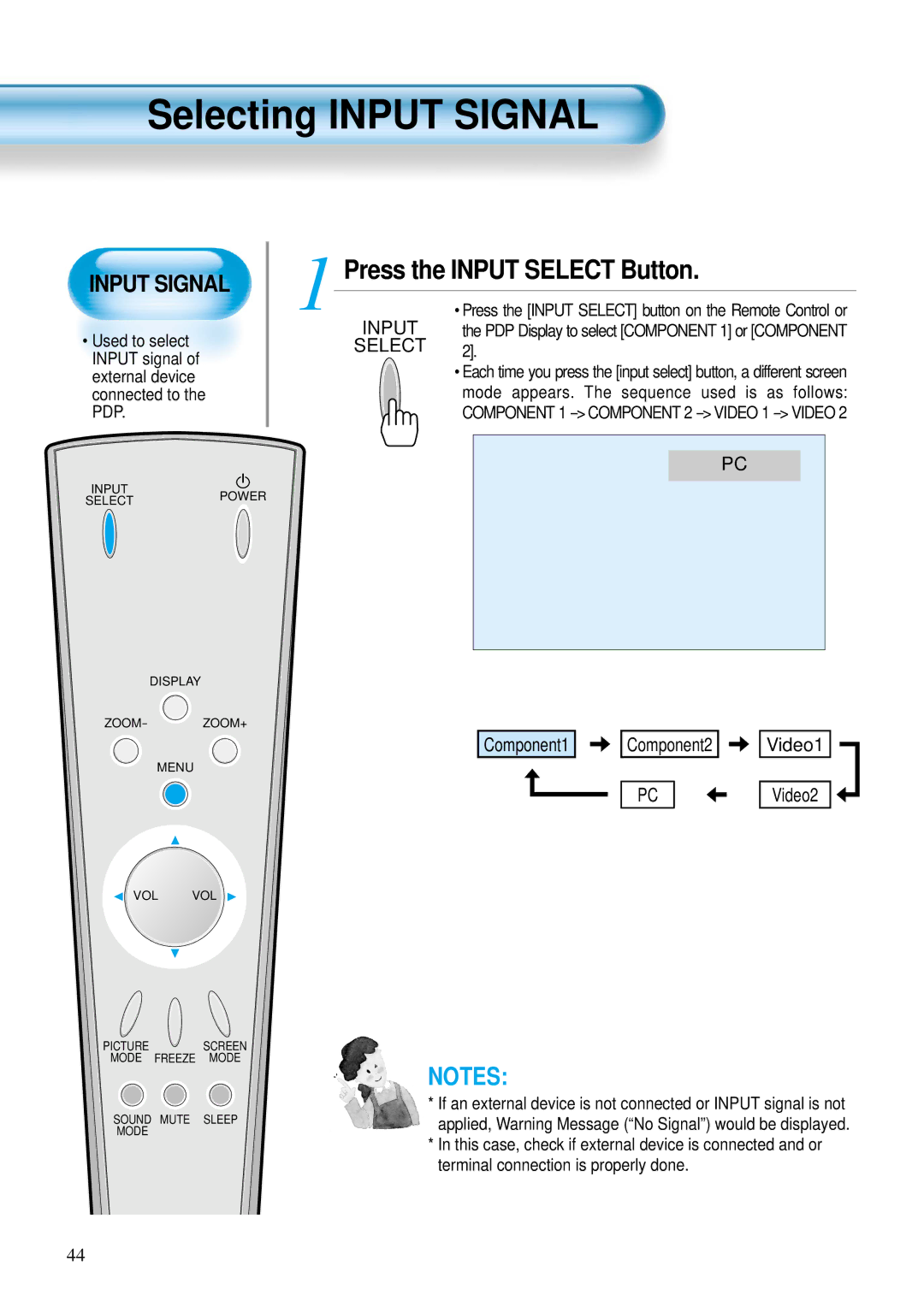 Daewoo DP-42SM, DP-42WM, DP-42GM user manual Selecting Input Signal, Press the Input Select Button 