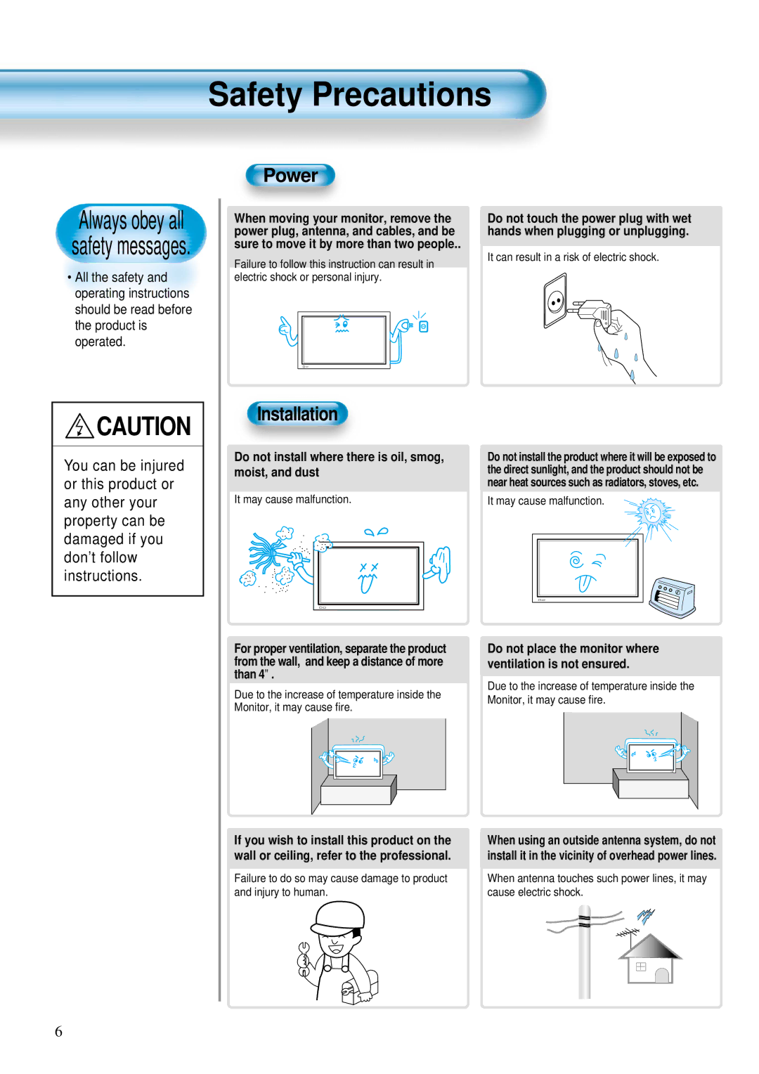 Daewoo DP-42WM, DP-42GM, DP-42SM user manual Do not install where there is oil, smog, moist, and dust 