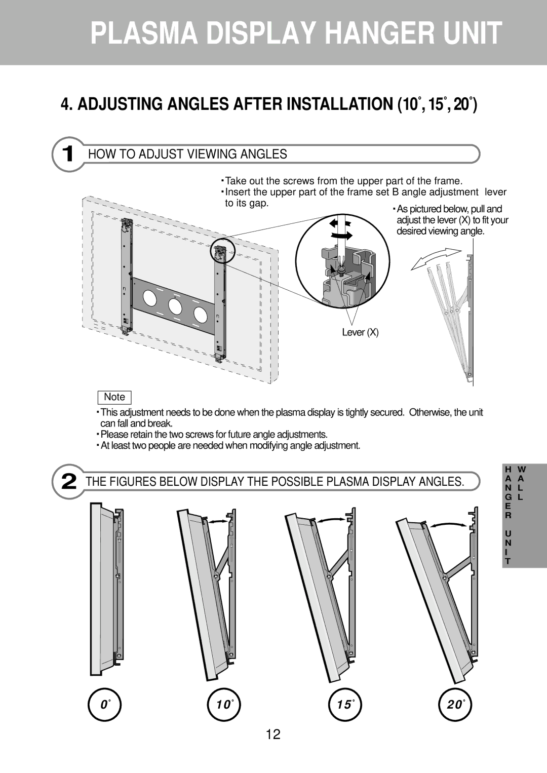 Daewoo DP-HG22 instruction manual Adjusting Angles After Installation 10˚, 15˚, 20˚, HOW to Adjust Viewing Angles 