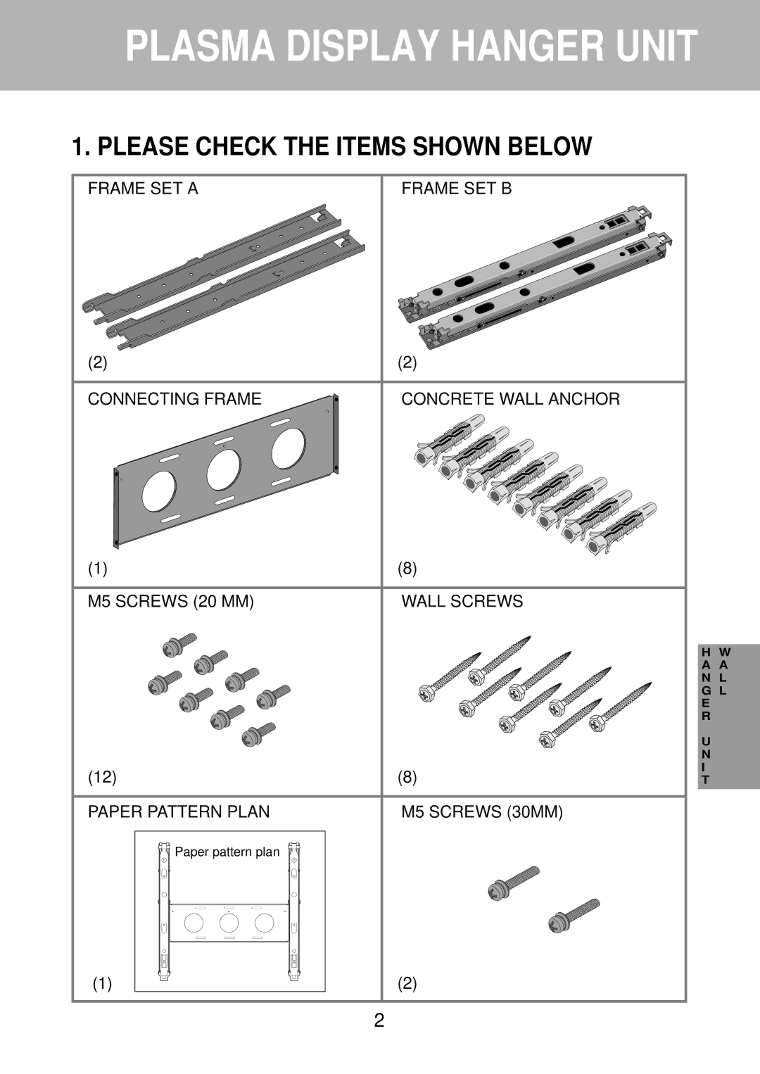 Daewoo DP-HG22 instruction manual Plasma Display Hanger Unit, Please Check the Items Shown below 