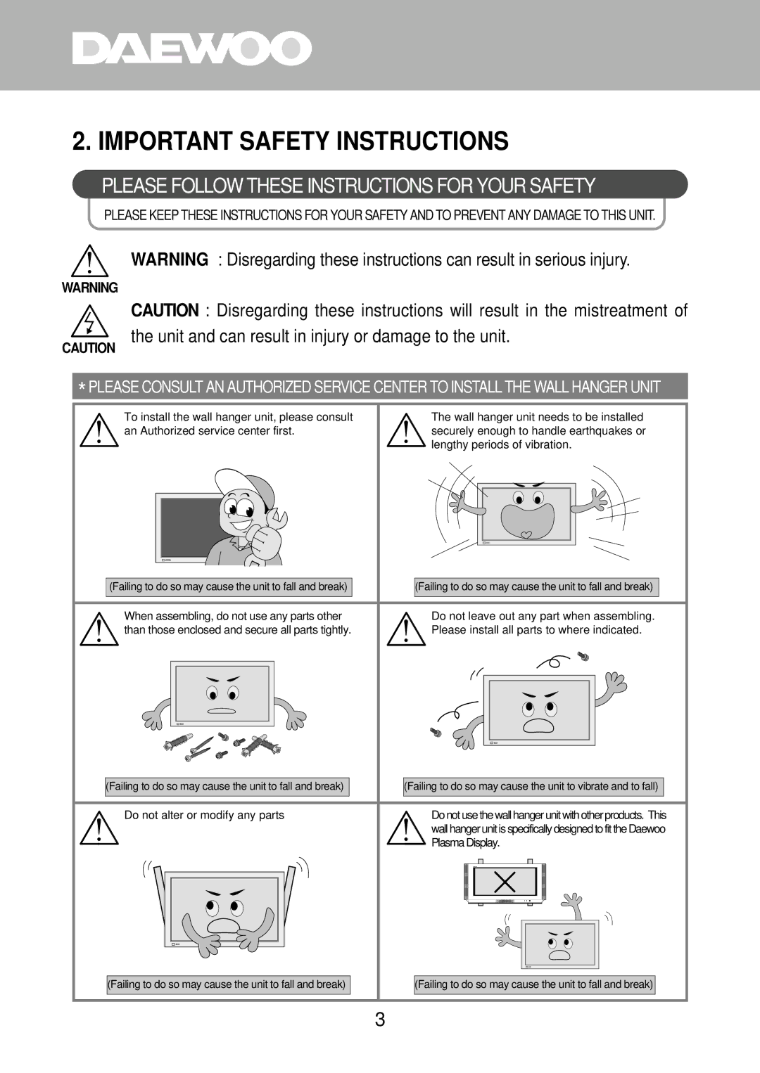 Daewoo DP-HG22 instruction manual Important Safety Instructions, Please Follow These Instructions for Your Safety 