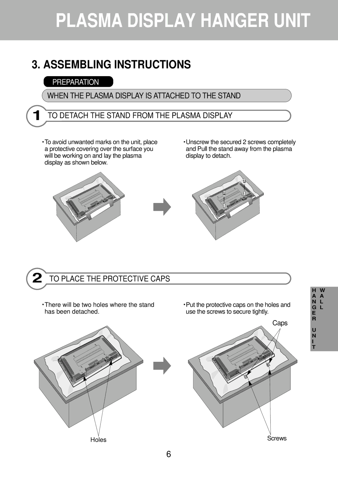 Daewoo DP-HG22 instruction manual Assembling Instructions, To Place the Protective Caps 