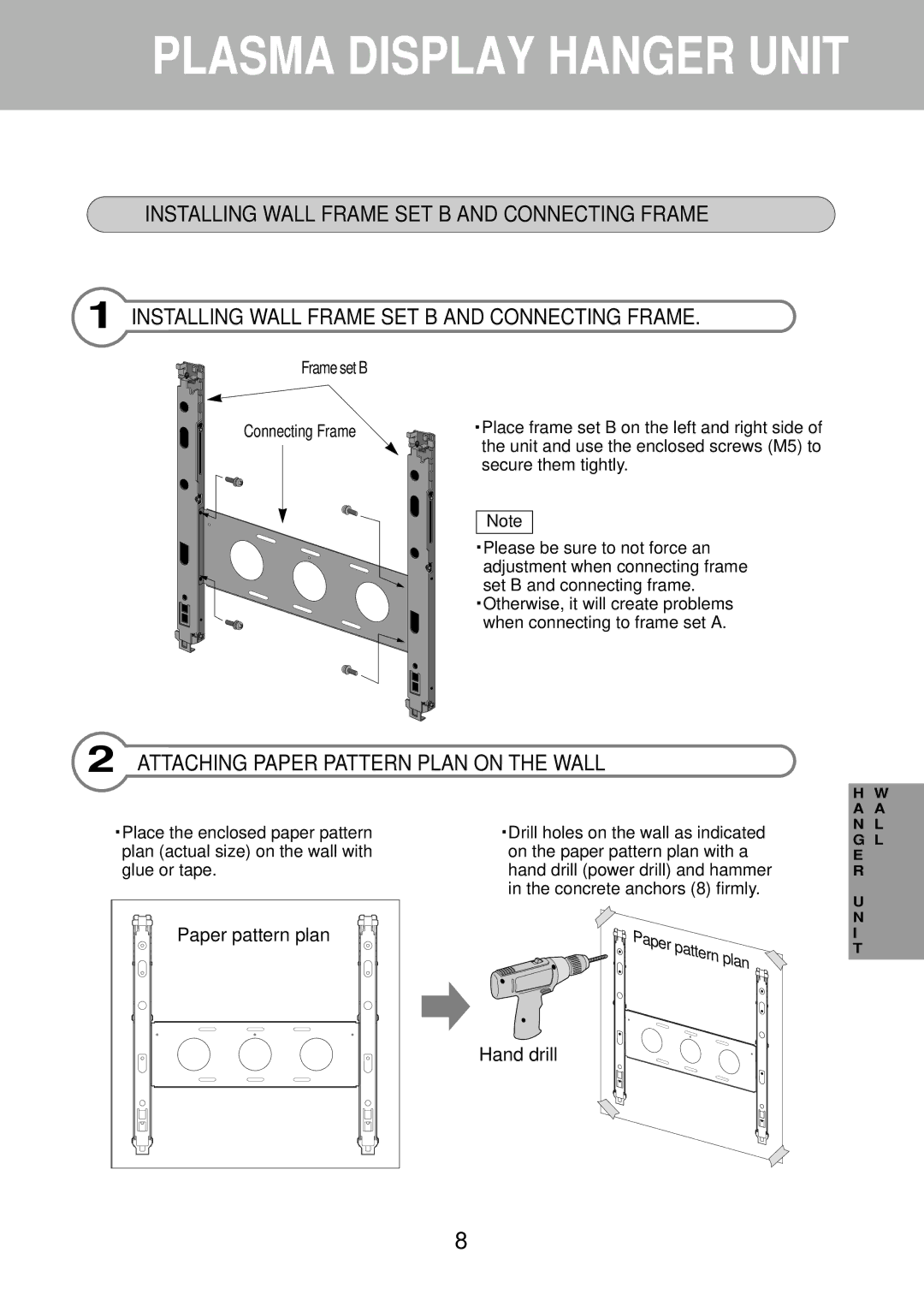 Daewoo DP-HG22 Installing Wall Frame SET B and Connecting Frame, Attaching Paper Pattern Plan on the Wall 