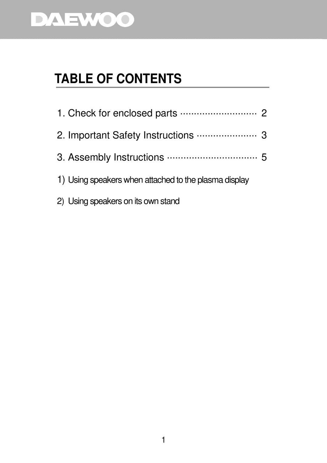 Daewoo DP-SP20, DP-SP22, DP-SP21 instruction manual Table of Contents 