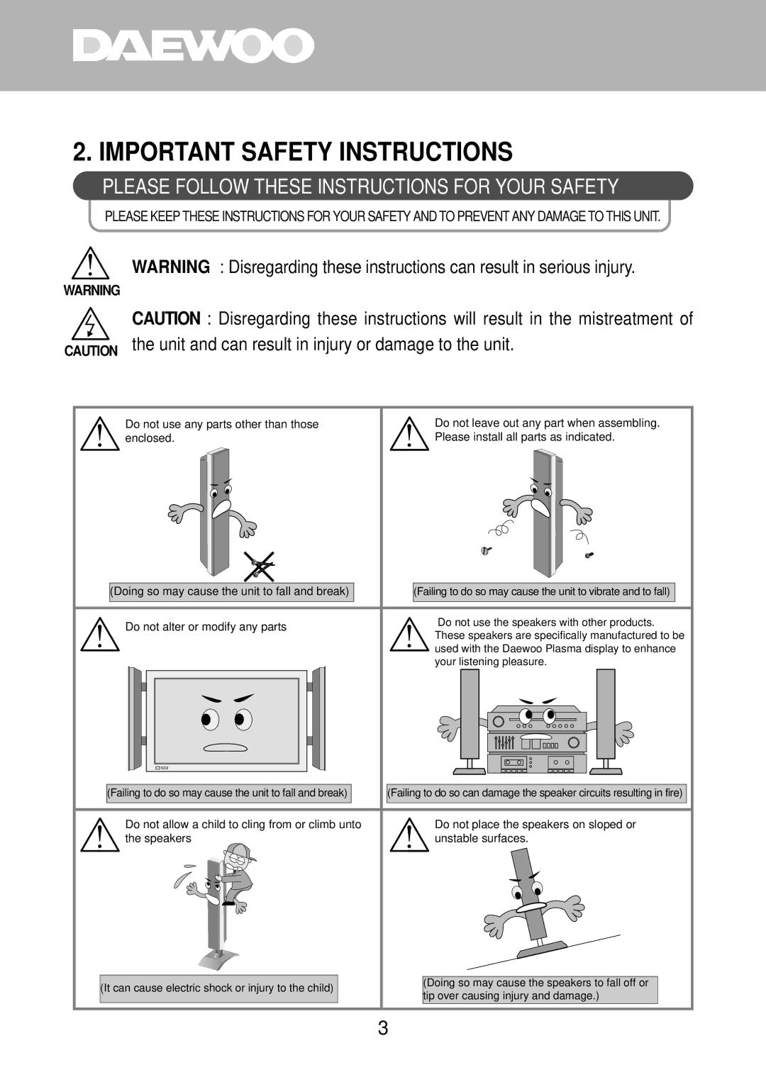 Daewoo DP-SP21, DP-SP22, DP-SP20 Important Safety Instructions, Please Follow These Instructions for Your Safety 