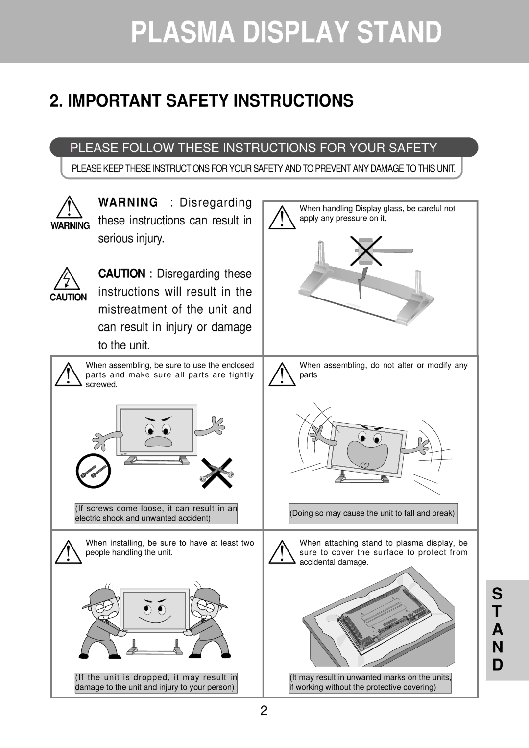 Daewoo DP-ST21, DP-ST20 instruction manual Plasma Display Stand, Important Safety Instructions 