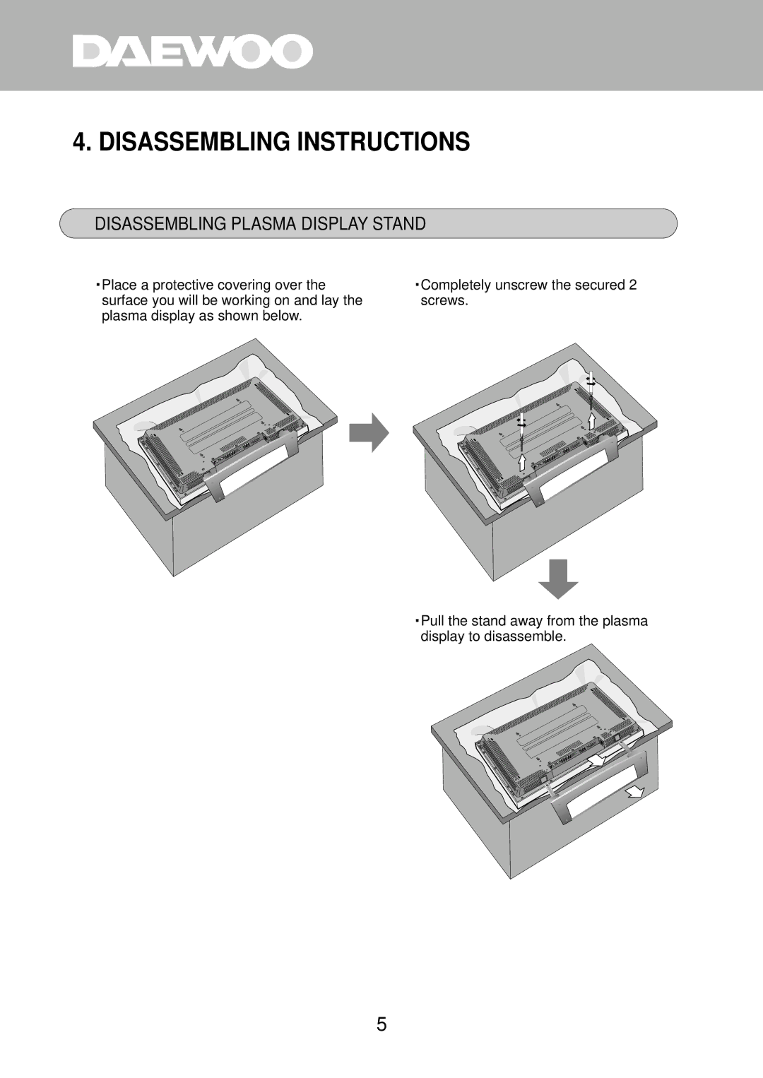 Daewoo DP-ST20, DP-ST21 instruction manual Disassembling Instructions, Disassembling Plasma Display Stand 