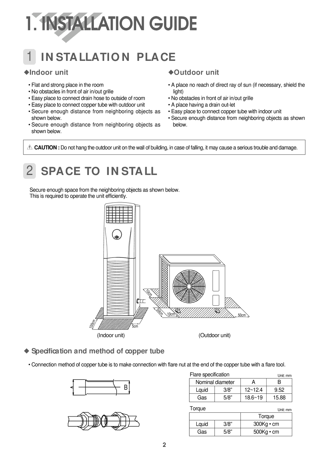 Daewoo DPB-280LH service manual Installation Guide, Installation Place, Space to Install 