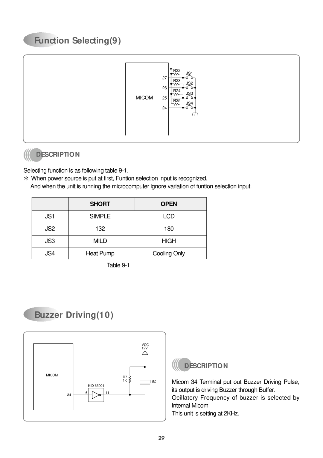 Daewoo DPB-280LH service manual Function Selecting9, Buzzer Driving10 