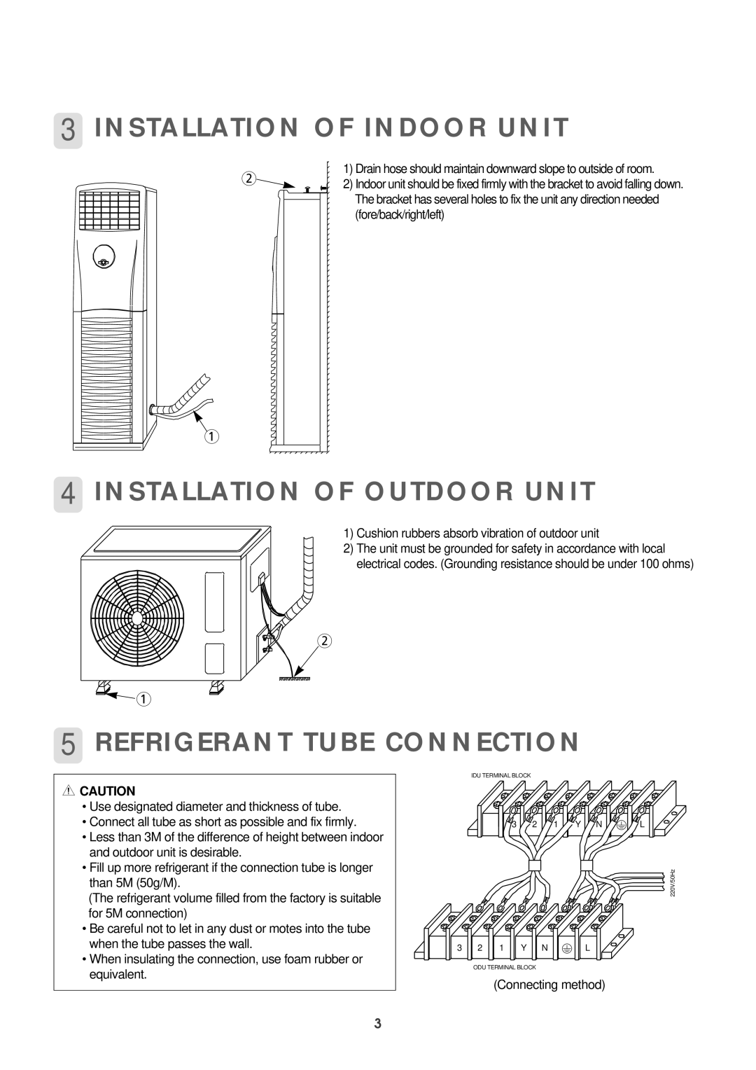 Daewoo DPB-280LH service manual Installation of Indoor Unit, Installation of Outdoor Unit, Refrigerant Tube Connection 