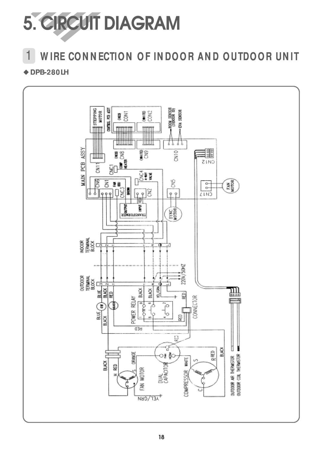 Daewoo DPB-280LH service manual Circuit Diagram, 1WIRE CONNECTION OF INDOOR AND OUTDOOR UNIT 