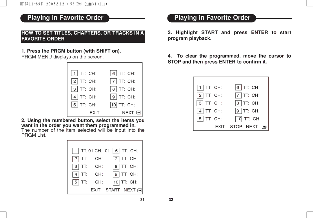 Daewoo DPC - 7400P manual Playing in Favorite Order, HOW to SET TITLES, CHAPTERS, or Tracks in a Favorite Order 