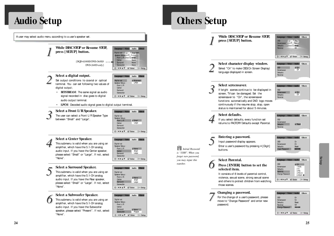 Daewoo DQD-2101D, Daewoo DVD Player owner manual Audio Setup, Others Setup 