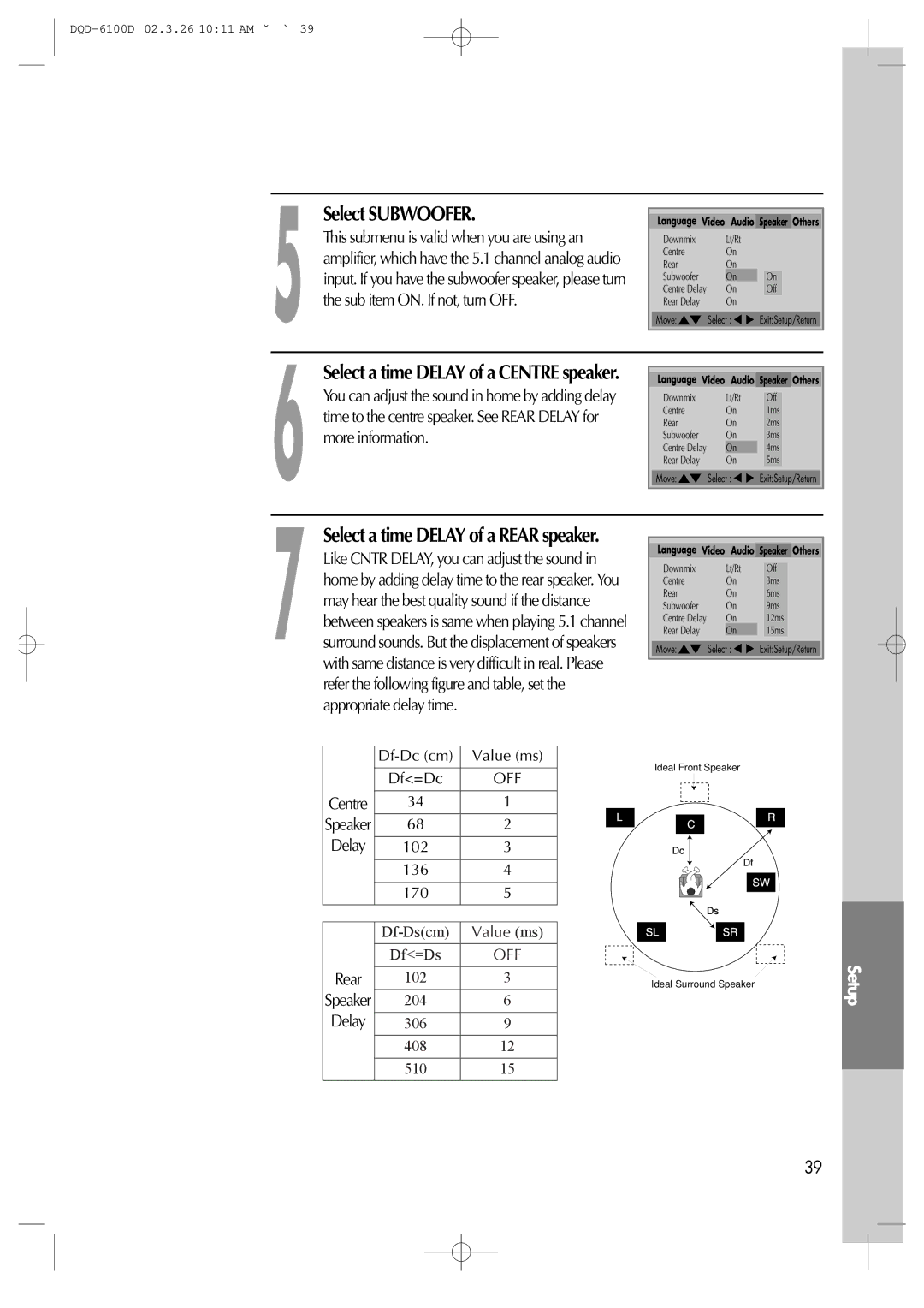 Daewoo dqd-6100d, dqd-2100d owner manual Select Subwoofer 