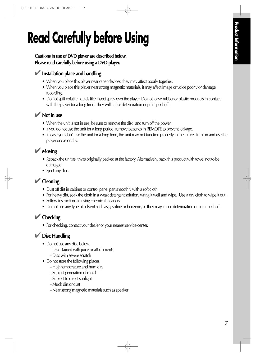 Daewoo dqd-6100d, dqd-2100d owner manual Read Carefully before Using 