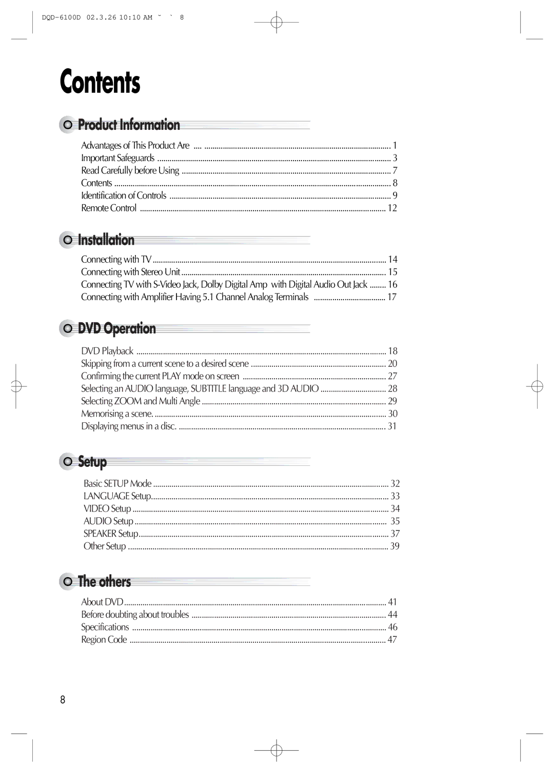 Daewoo dqd-2100d, dqd-6100d owner manual Contents 