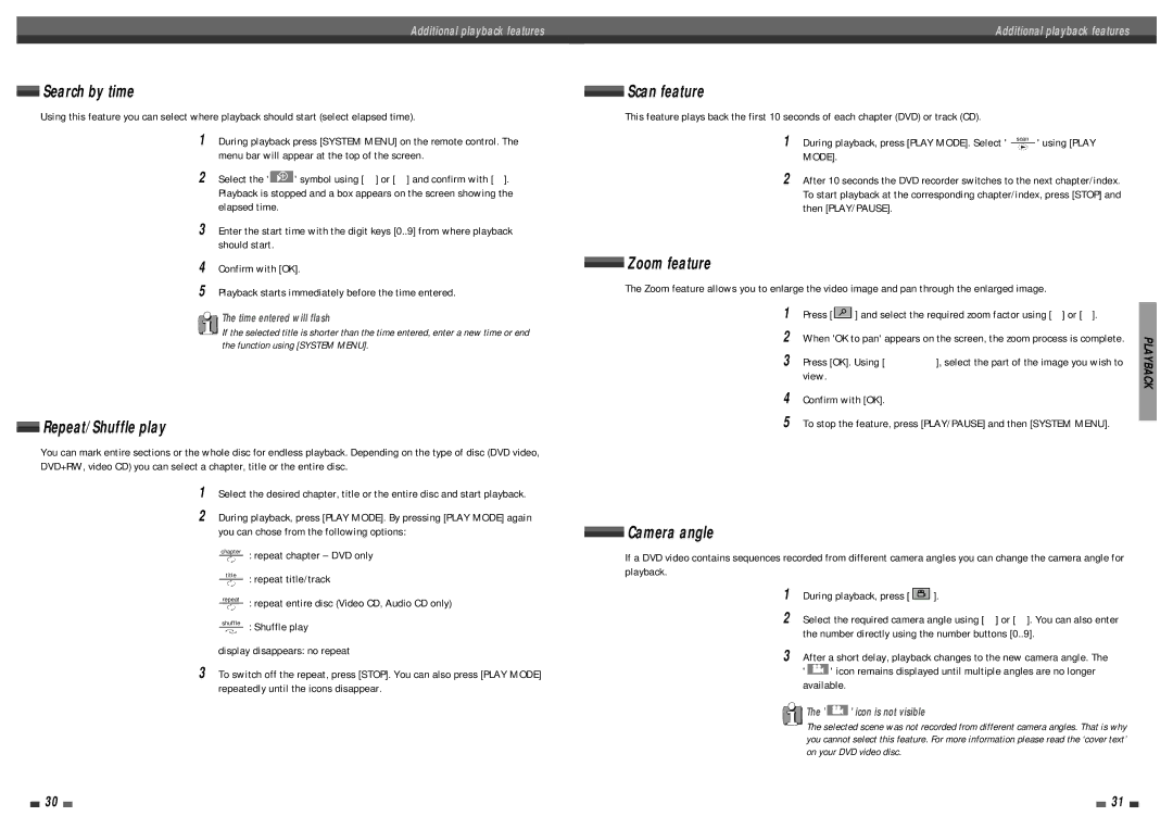 Daewoo DQR-1100D, DQR-1000D Repeat chapter DVD only, Repeat title/track, Shuffle play, Press, View Confirm with OK 