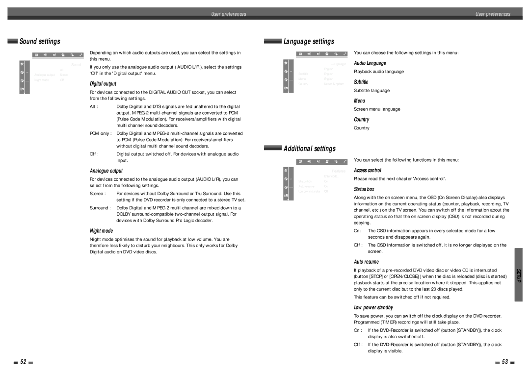 Daewoo DQR-1000D ‘Off in the Digital output menu, From the following settings, All, Multi channel sound decoders, PCM only 