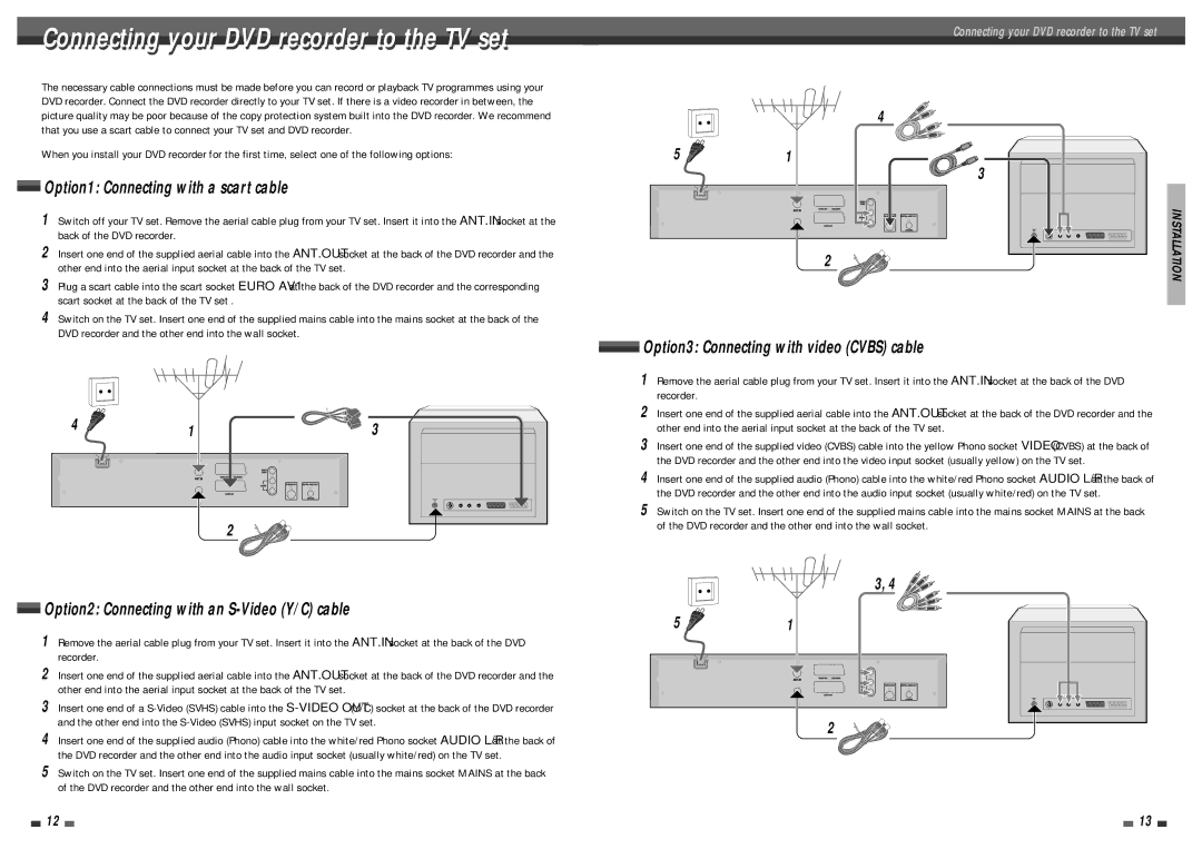 Daewoo DQR-1000D, DQR-1100D owner manual Connecting your DVD recorder to the TV set, Option1 Connecting with a scart cable 