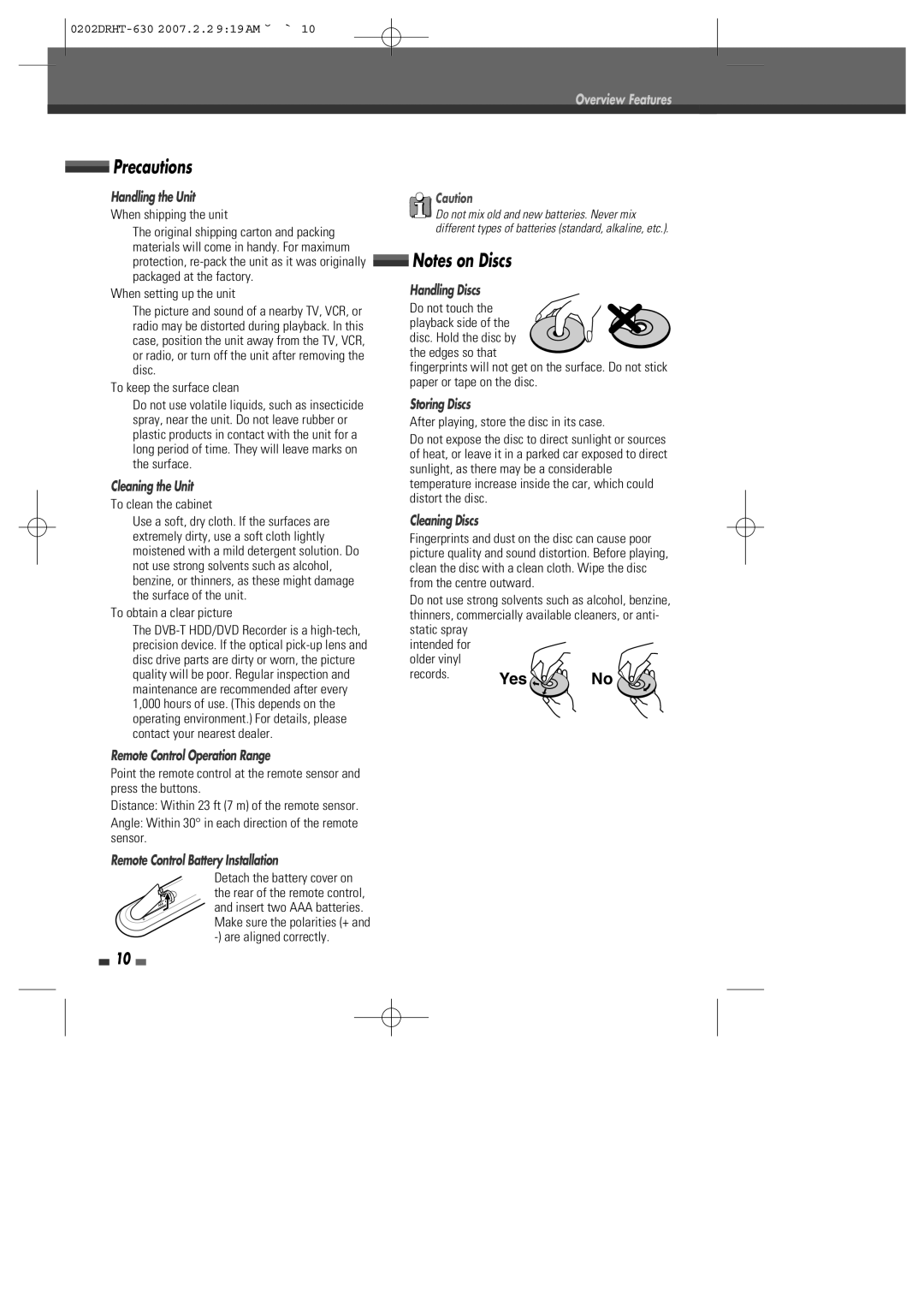 Daewoo DRHT-630 manual Precautions 