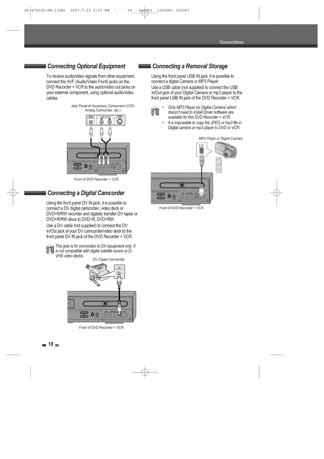 Daewoo DRV-6815 user manual Connecting Optional Equipment, Connecting a Digital Camcorder 