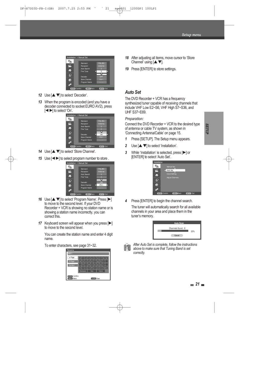 Daewoo DRV-6815 user manual Auto Set, Preparation 