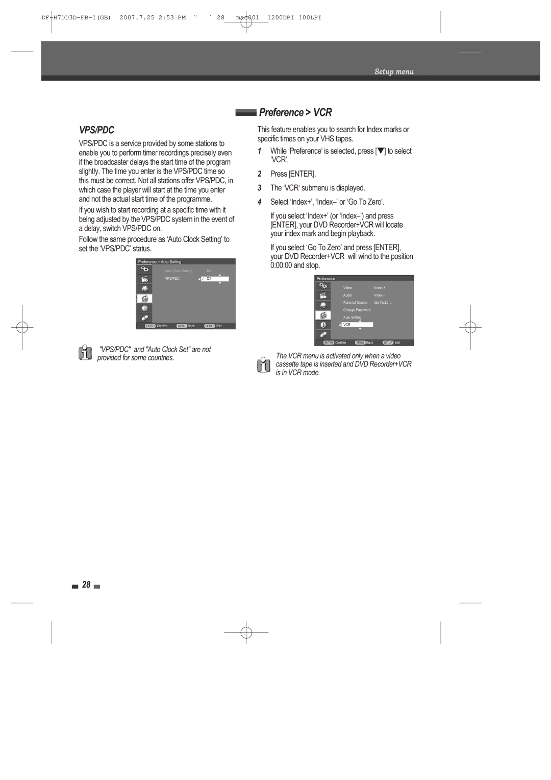 Daewoo DRV-6815 user manual Preference VCR, Vps/Pdc 