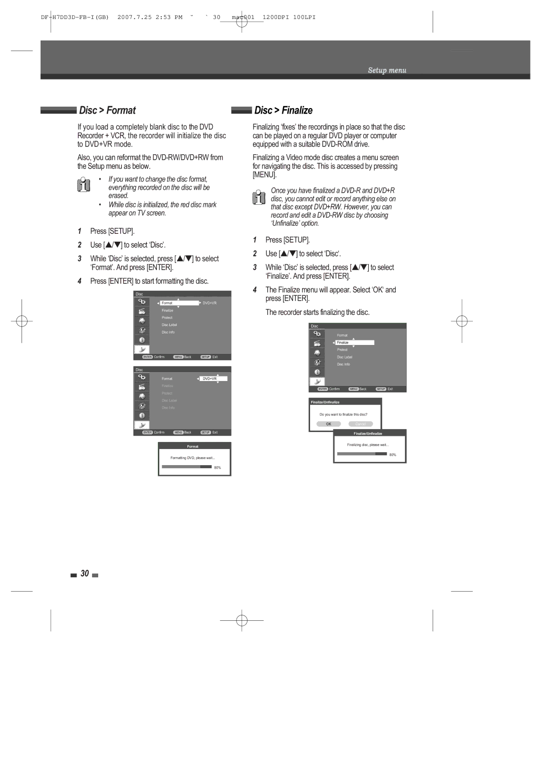 Daewoo DRV-6815 user manual Disc Format, Disc Finalize 