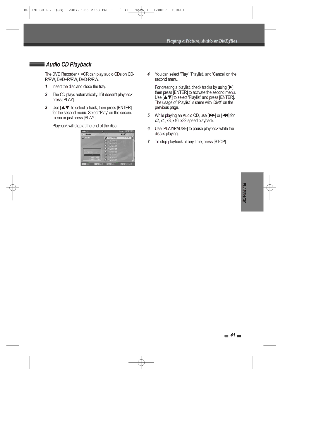 Daewoo DRV-6815 user manual Audio CD Playback 