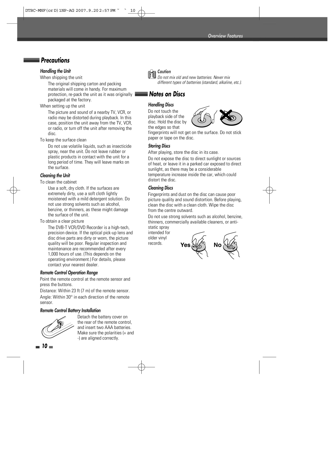 Daewoo DRVT-43, DRVT-40 instruction manual Precautions 