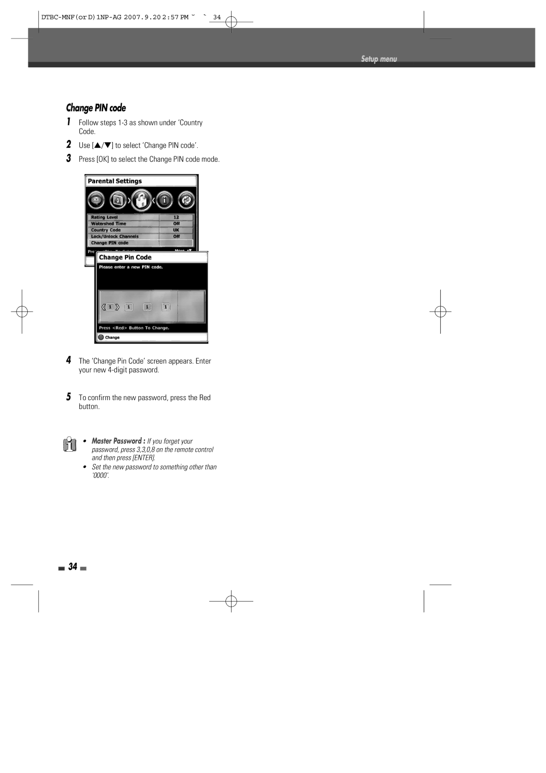 Daewoo DRVT-43, DRVT-40 instruction manual Change PIN code 