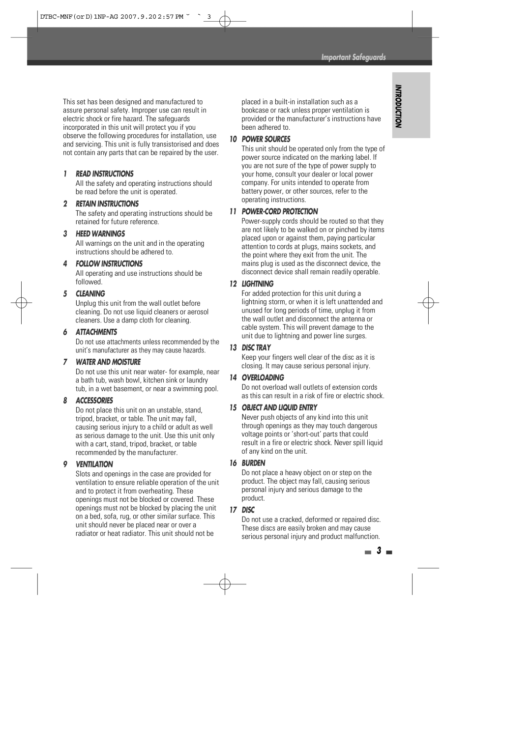 Daewoo DRVT-40, DRVT-43 instruction manual Important Safeguards, All operating and use instructions should be followed 