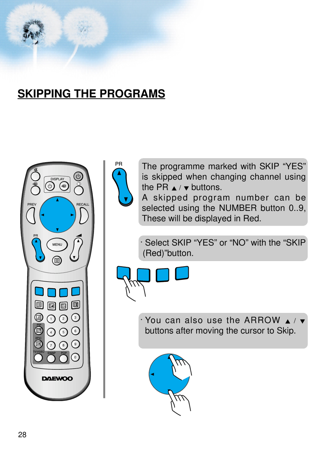 Daewoo DSA-9310E manual Skipping the Programs 