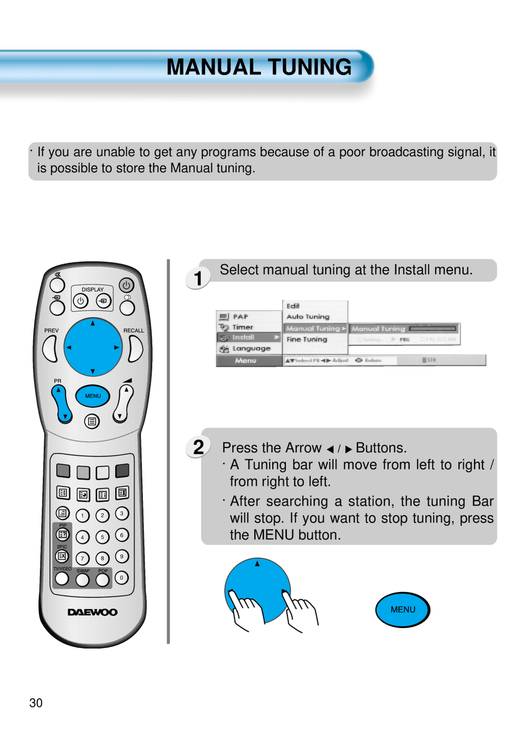 Daewoo DSA-9310E manual Manual Tuning 