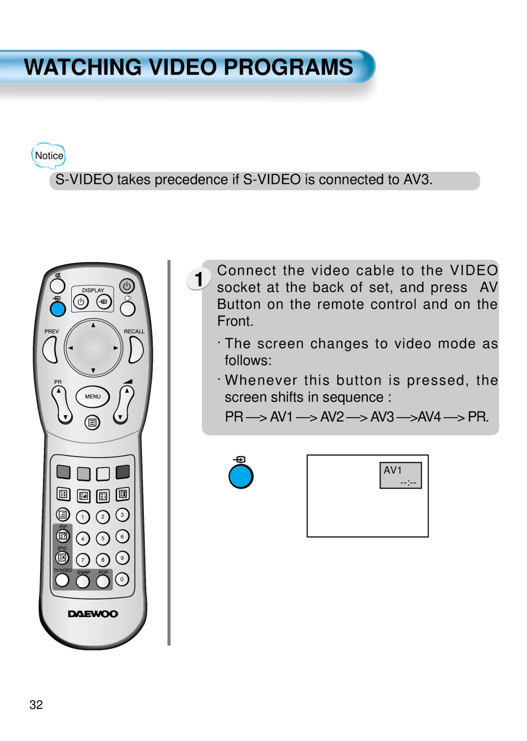 Daewoo DSA-9310E manual Watching Video Programs 