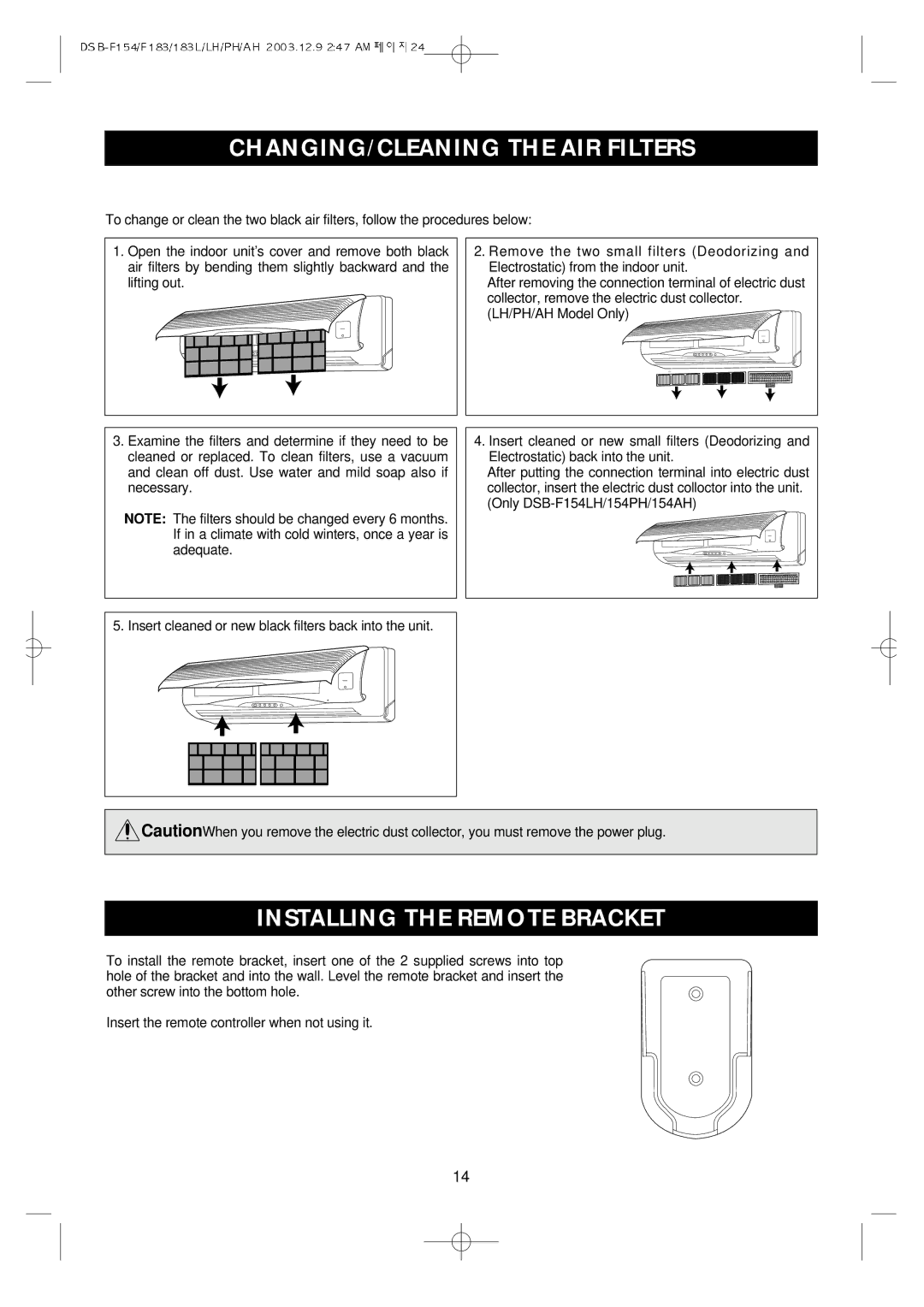 Daewoo DSB-F154LH owner manual Installing the Remote Bracket 