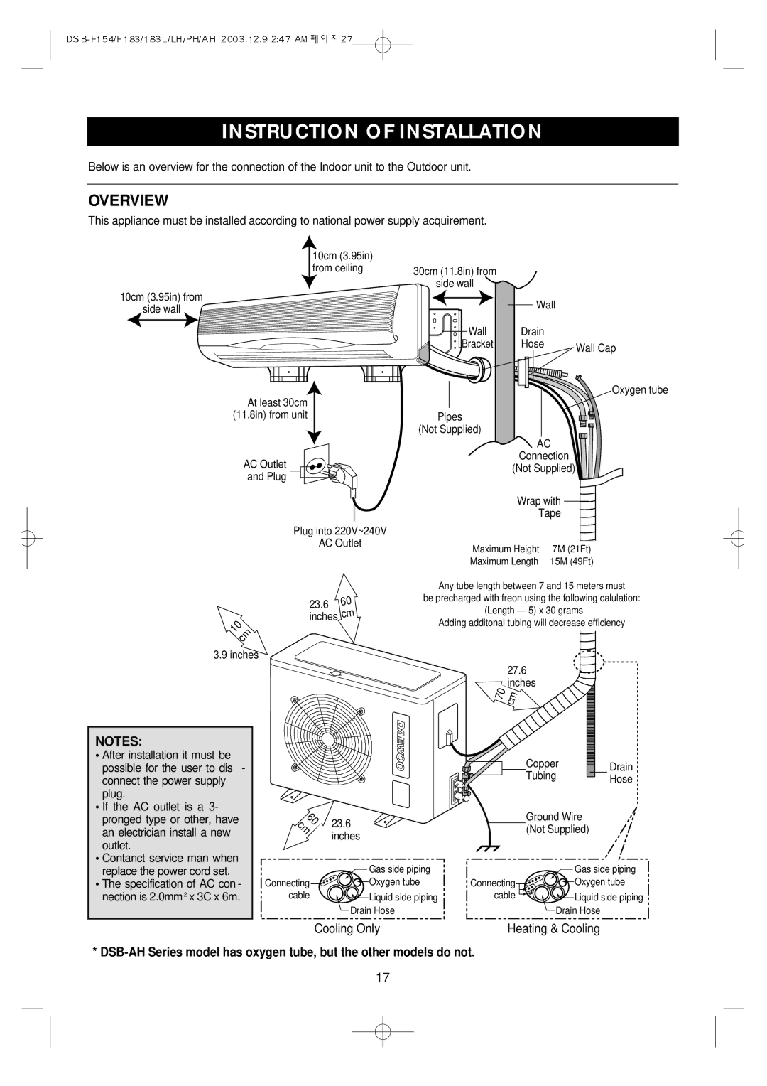 Daewoo DSB-F154LH owner manual Instruction of Installation, Overview 