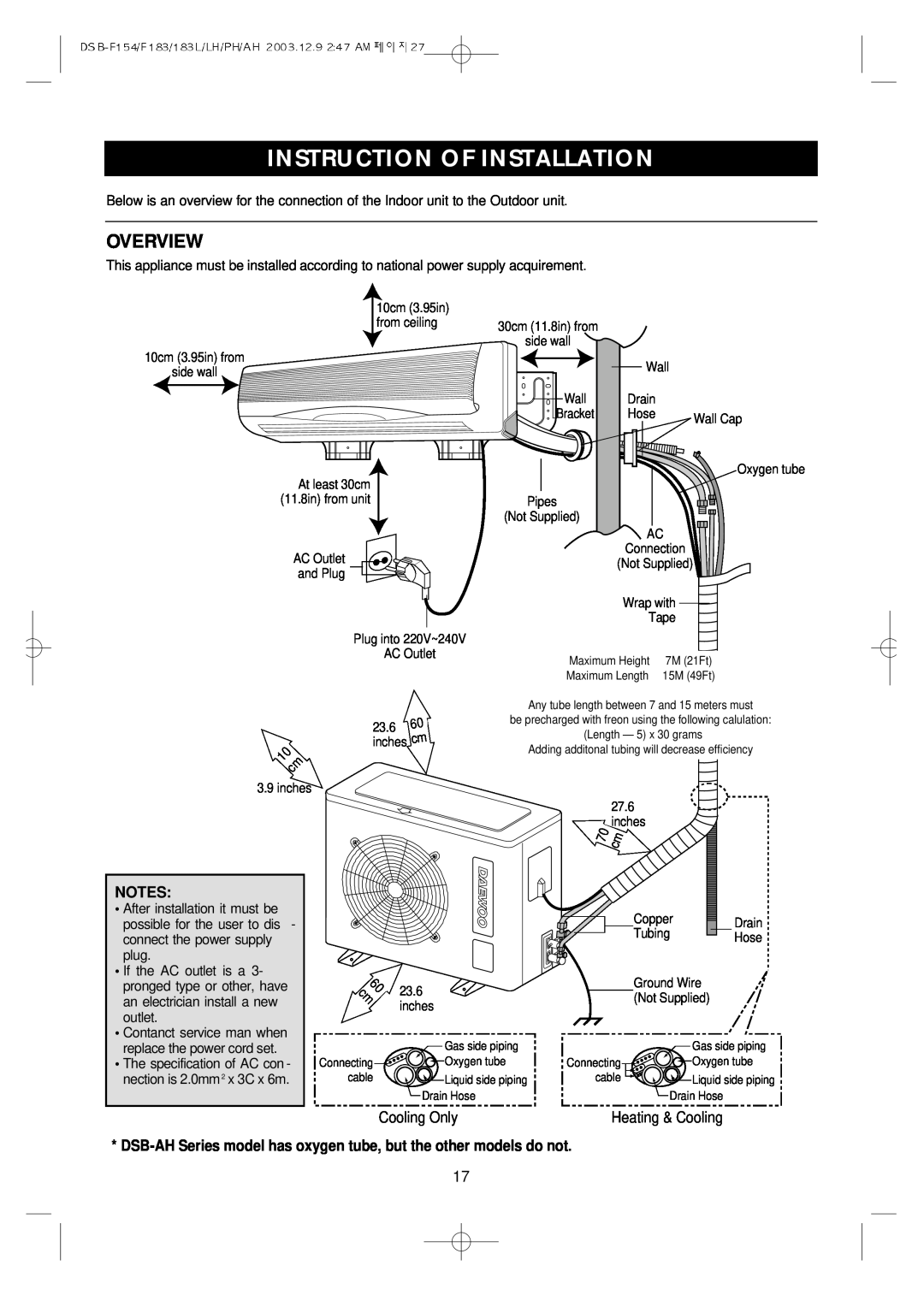 Daewoo DSB-F154LH owner manual Instruction Of Installation, Overview 