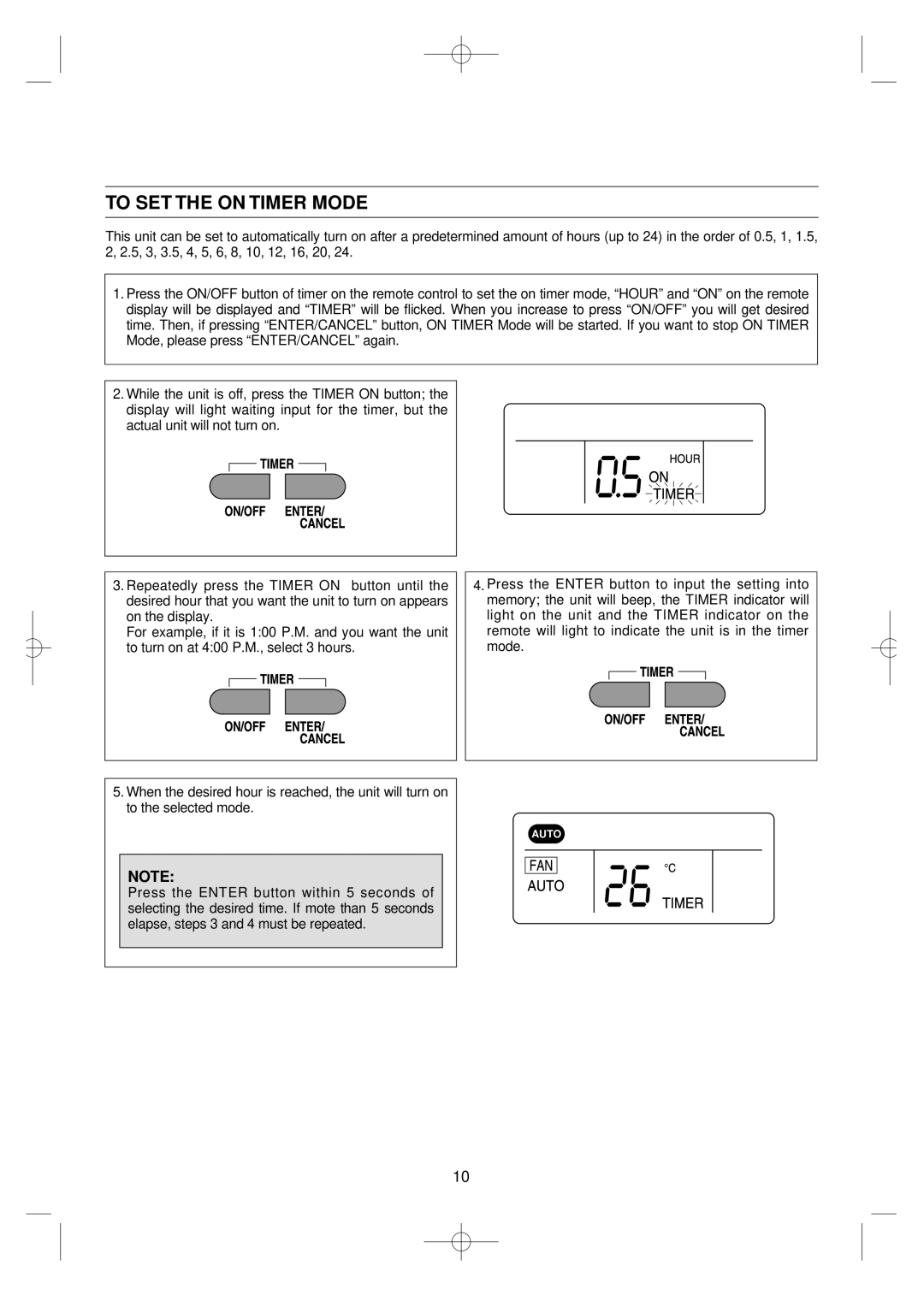 Daewoo DSB-F183L owner manual To SET the on Timer Mode 