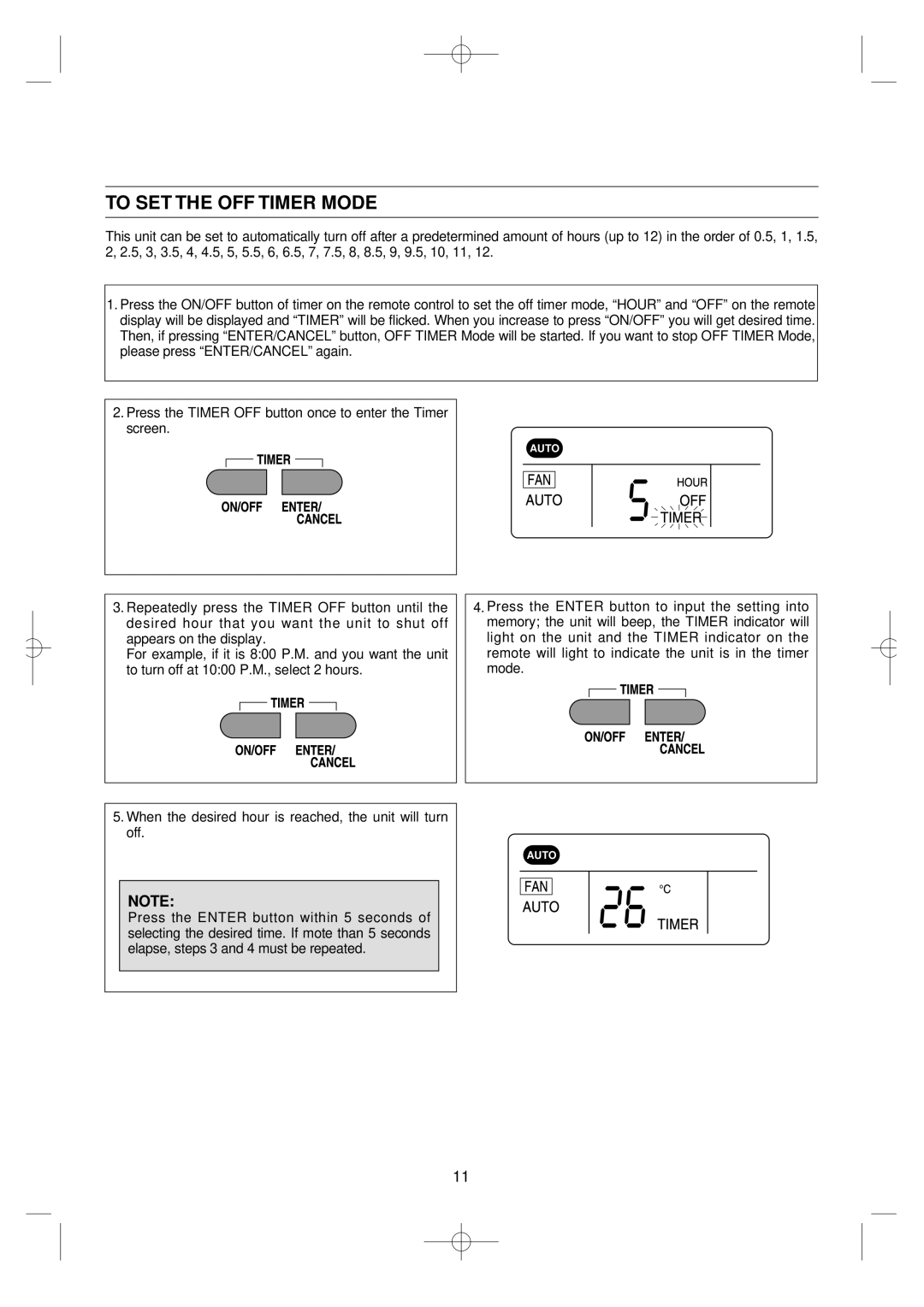 Daewoo DSB-F183L owner manual To SET the OFF Timer Mode 